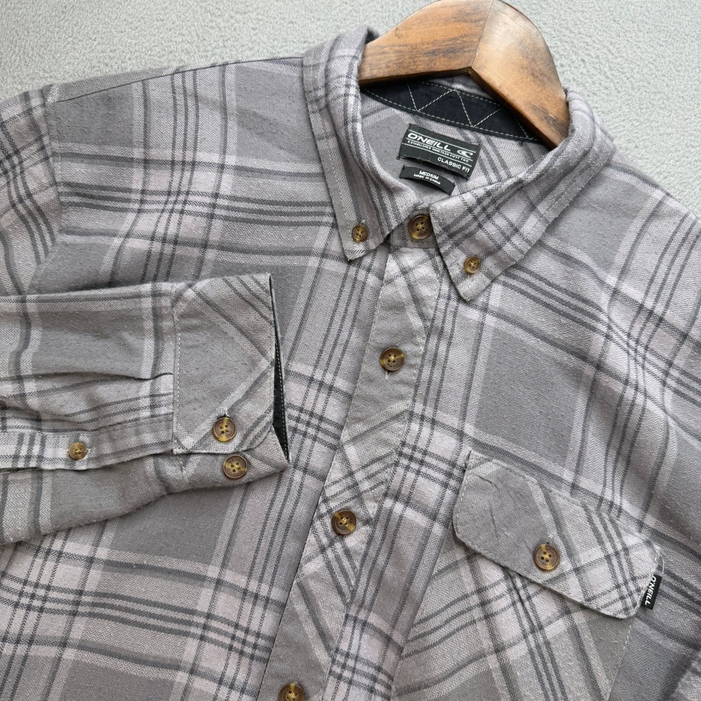 O'Neill Classic Fit Flannel Shirt Mens Medium Grey Plaid Cotton Blend Casual